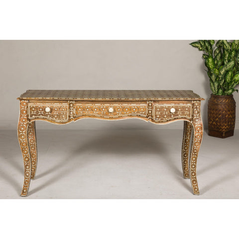 Anglo Louis XV Style Console Table with Three Drawers and Cabriole Legs