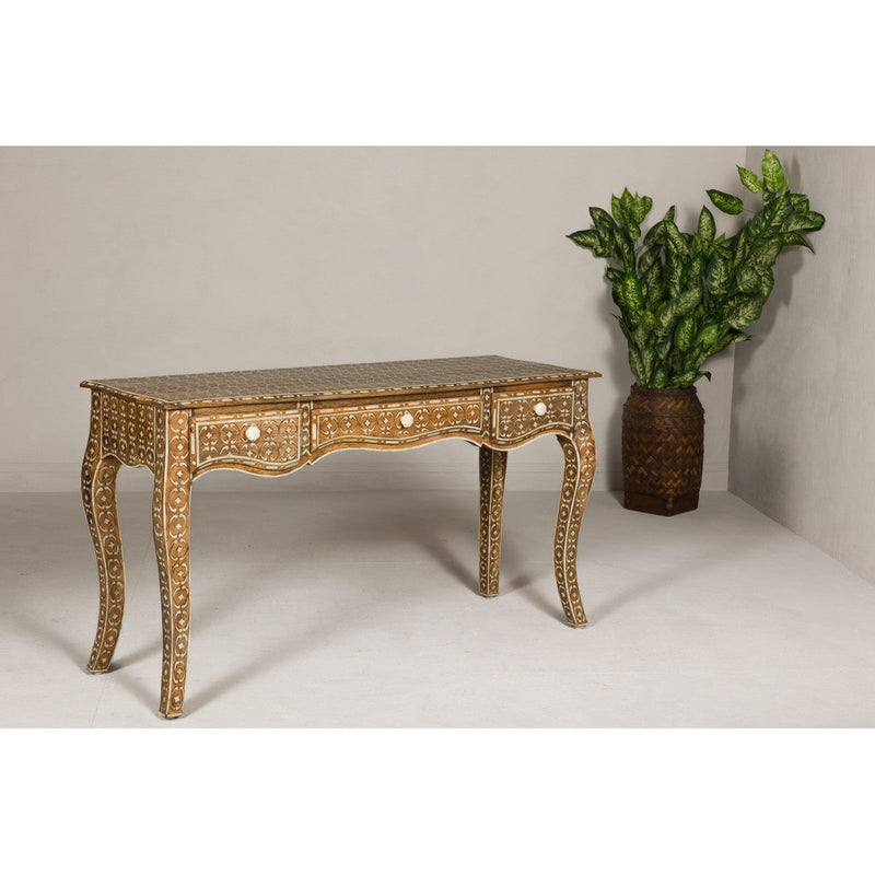Anglo Louis XV Style Console Table with Three Drawers and Cabriole Legs-YN8002-12. Asian & Chinese Furniture, Art, Antiques, Vintage Home Décor for sale at FEA Home