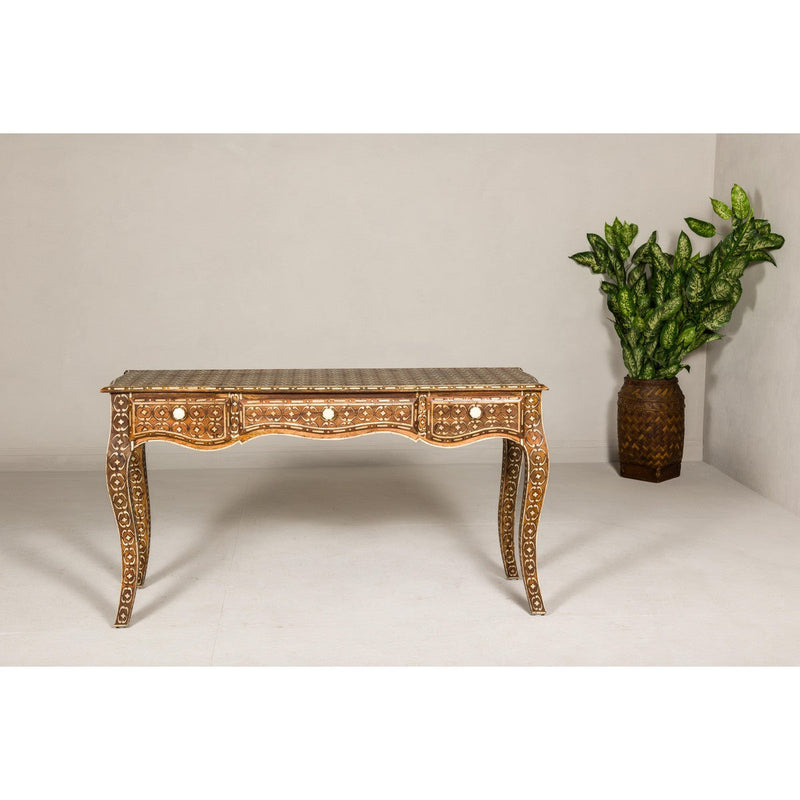Louis XV Style Anglo Console Table with Three Drawers and Bone Inlay-YN8003-14. Asian & Chinese Furniture, Art, Antiques, Vintage Home Décor for sale at FEA Home