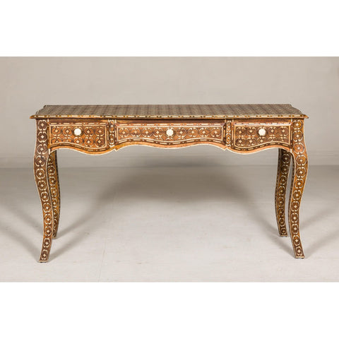 Louis XV Style Anglo Console Table with Three Drawers and Bone Inlay-YN8003-2. Asian & Chinese Furniture, Art, Antiques, Vintage Home Décor for sale at FEA Home