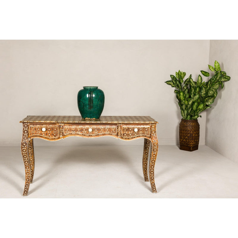Louis XV Style Anglo Console Table with Three Drawers and Bone Inlay-YN8003-3. Asian & Chinese Furniture, Art, Antiques, Vintage Home Décor for sale at FEA Home