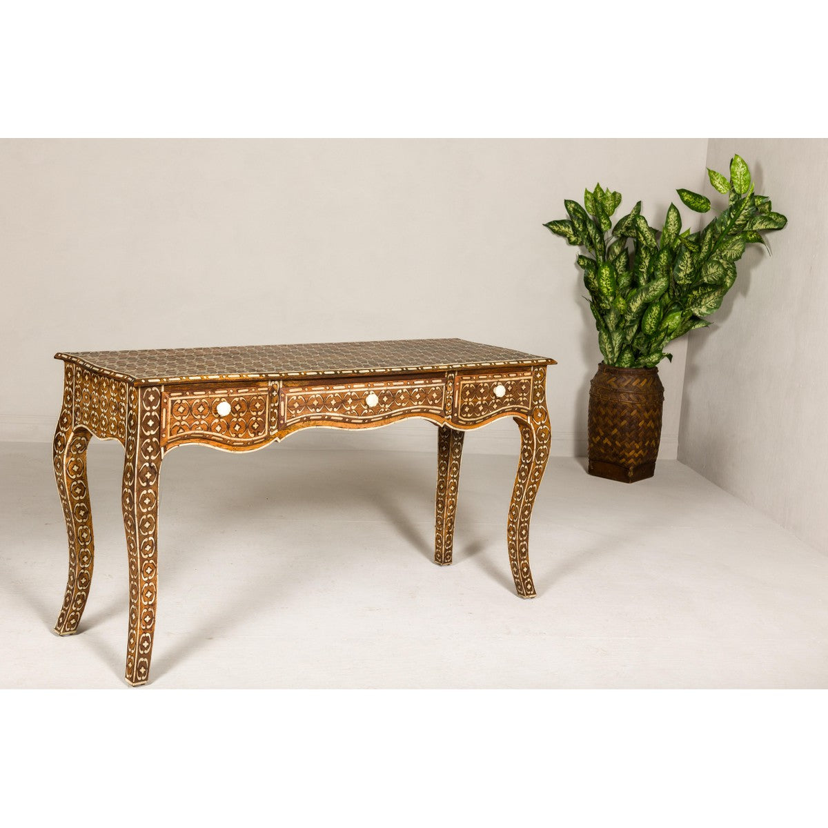Vintage Anglo-Indian Bone Inlay Console Table-4. Asian &amp; Chinese Furniture, Art, Antiques, Vintage Home Décor for sale at FEA Home