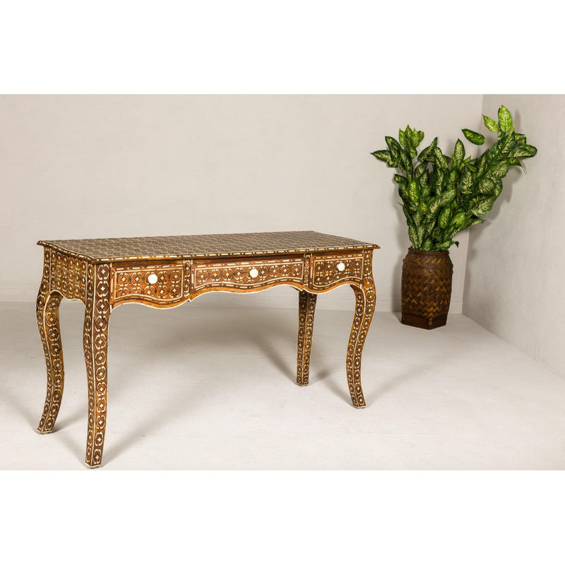 Louis XV Style Anglo Console Table with Three Drawers and Bone Inlay-YN8003-4. Asian & Chinese Furniture, Art, Antiques, Vintage Home Décor for sale at FEA Home