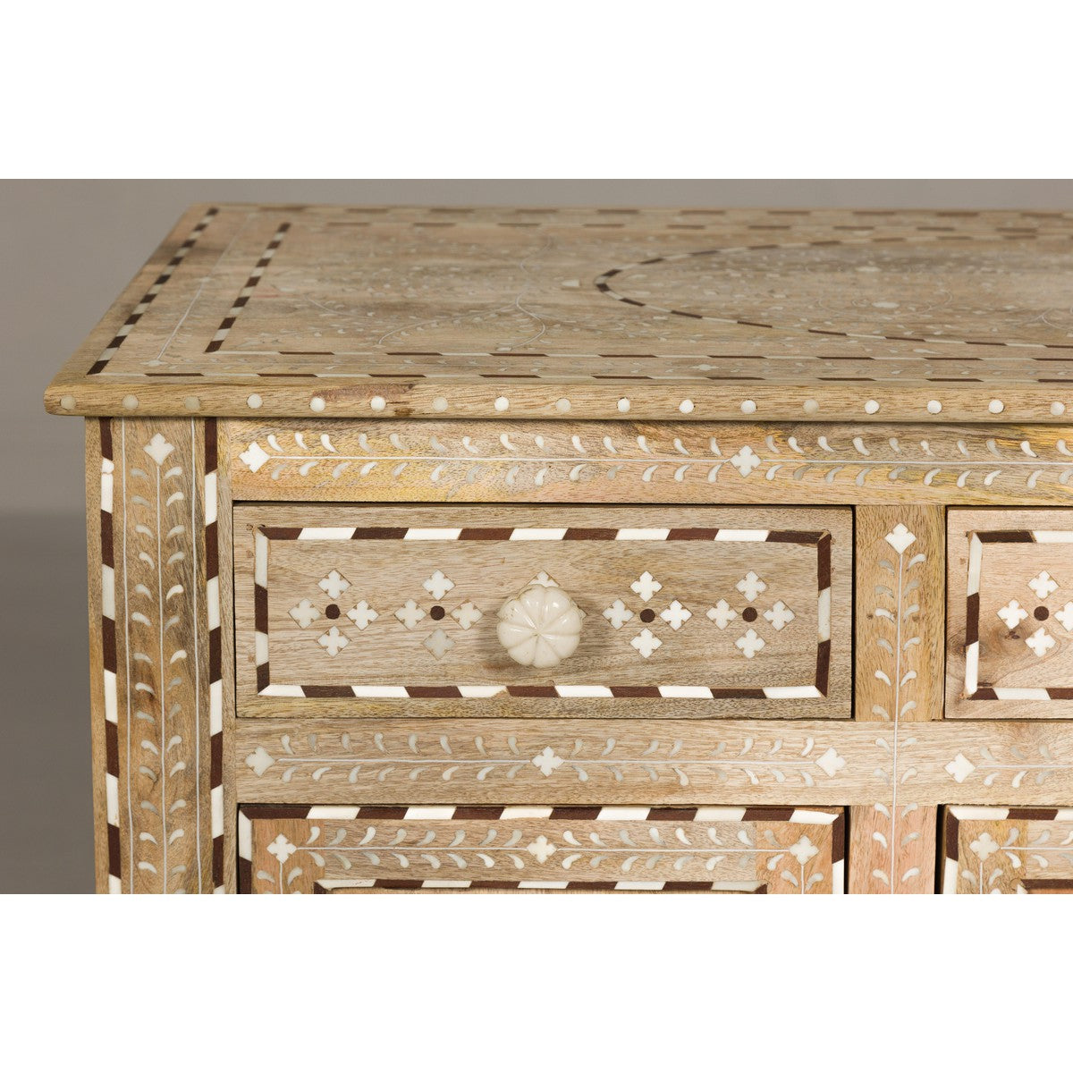 Anglo Style Mango Wood Buffet with Geometric Bone Inlay-10. Asian &amp; Chinese Furniture, Art, Antiques, Vintage Home Décor for sale at FEA Home