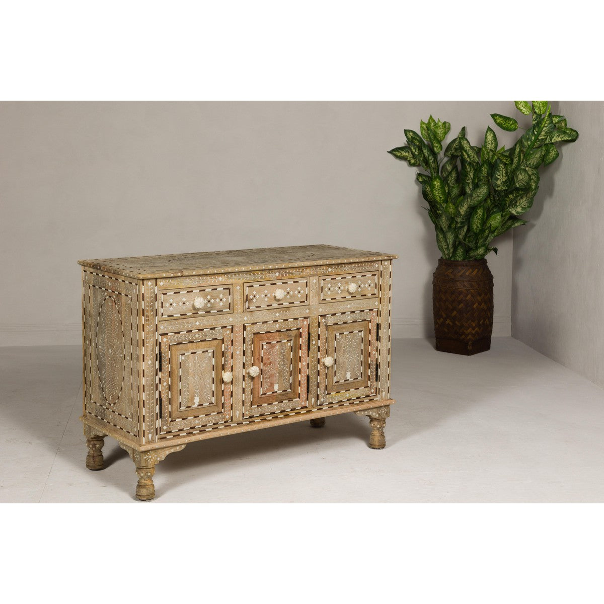 Anglo Style Mango Wood Buffet with Geometric Bone Inlay-14. Asian &amp; Chinese Furniture, Art, Antiques, Vintage Home Décor for sale at FEA Home