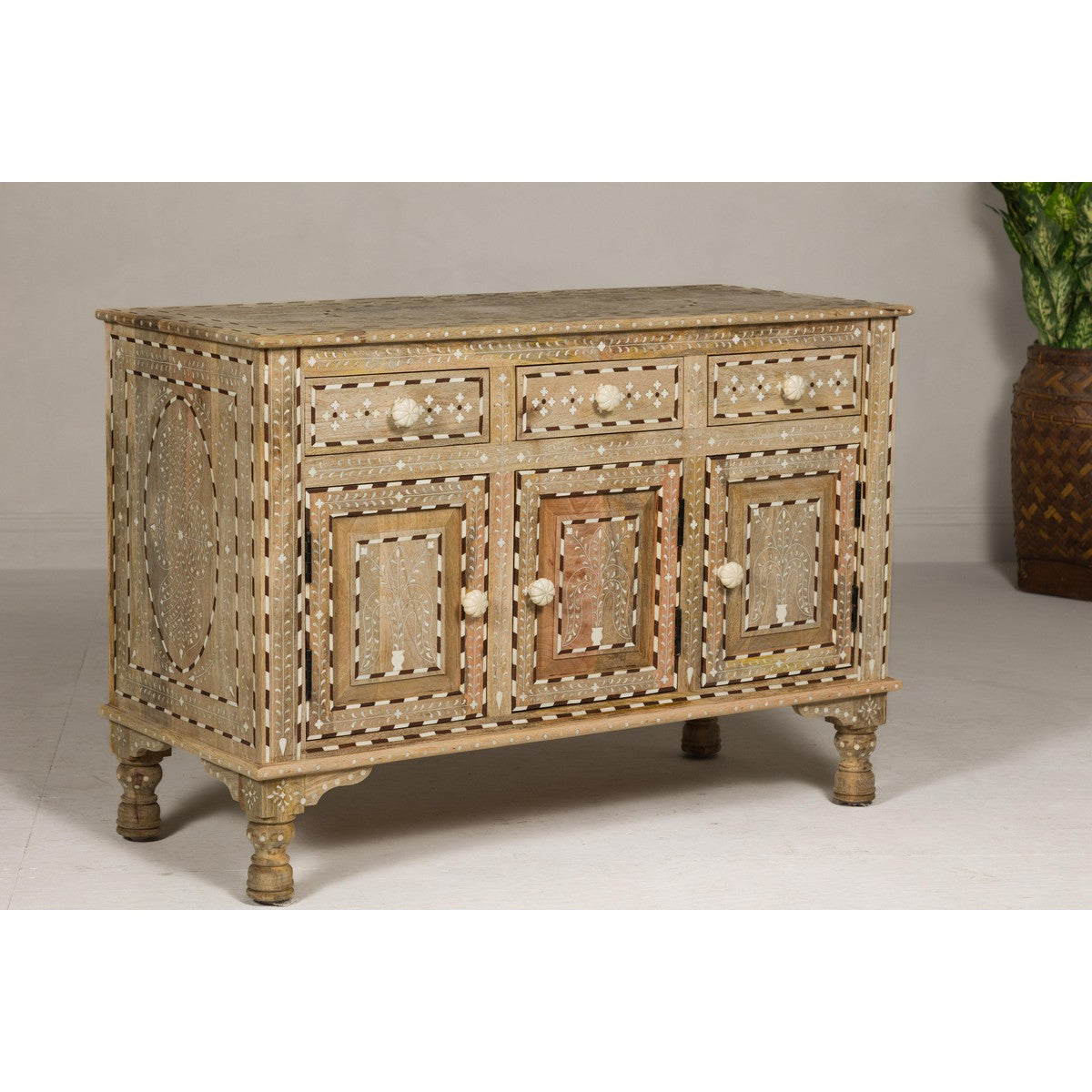 Anglo Style Mango Wood Buffet with Geometric Bone Inlay-15. Asian &amp; Chinese Furniture, Art, Antiques, Vintage Home Décor for sale at FEA Home