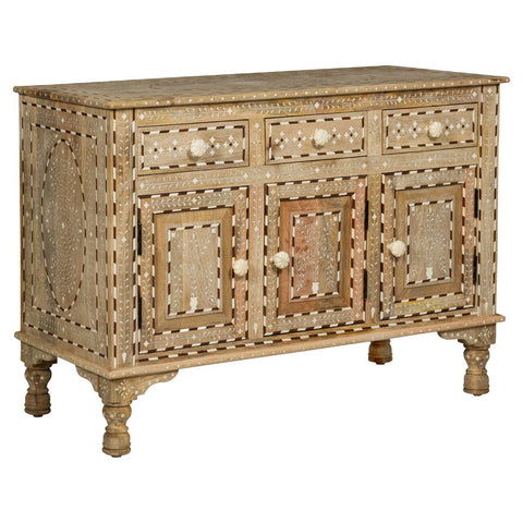 Anglo Style Mango Wood Buffet with Geometric Bone Inlay-YN8005-1. Asian & Chinese Furniture, Art, Antiques, Vintage Home Décor for sale at FEA Home