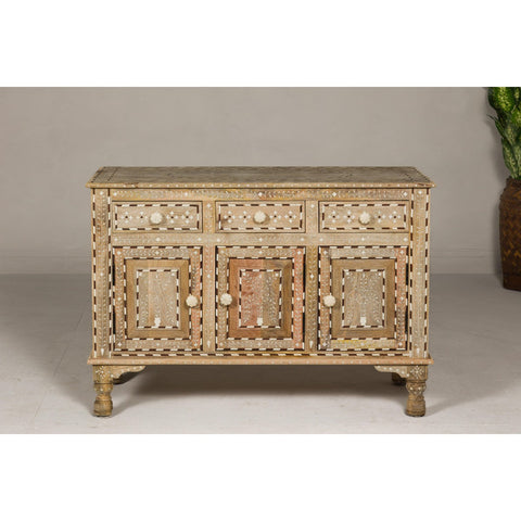 Anglo Style Mango Wood Buffet with Geometric Bone Inlay-YN8005-2. Asian & Chinese Furniture, Art, Antiques, Vintage Home Décor for sale at FEA Home