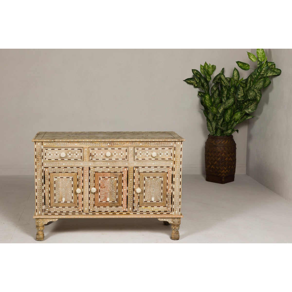 Anglo Style Mango Wood Buffet with Geometric Bone Inlay-4. Asian &amp; Chinese Furniture, Art, Antiques, Vintage Home Décor for sale at FEA Home