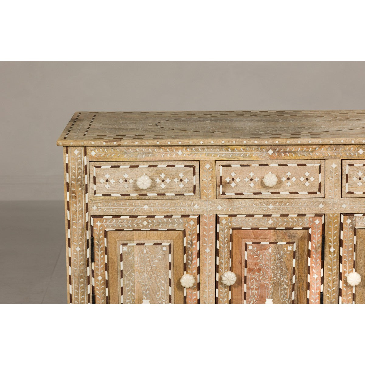 Anglo Style Mango Wood Buffet with Geometric Bone Inlay-5. Asian &amp; Chinese Furniture, Art, Antiques, Vintage Home Décor for sale at FEA Home