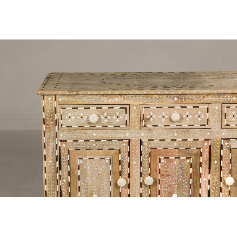 Anglo Style Mango Wood Buffet with Geometric Bone Inlay-YN8005-5. Asian & Chinese Furniture, Art, Antiques, Vintage Home Décor for sale at FEA Home