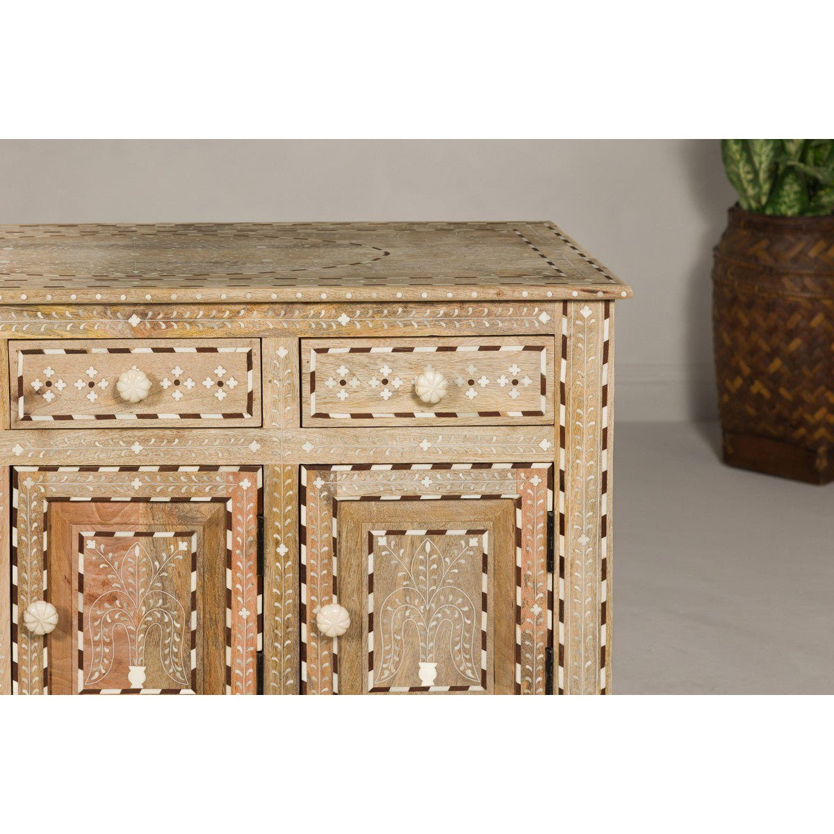 Anglo Style Mango Wood Buffet with Geometric Bone Inlay-6. Asian &amp; Chinese Furniture, Art, Antiques, Vintage Home Décor for sale at FEA Home