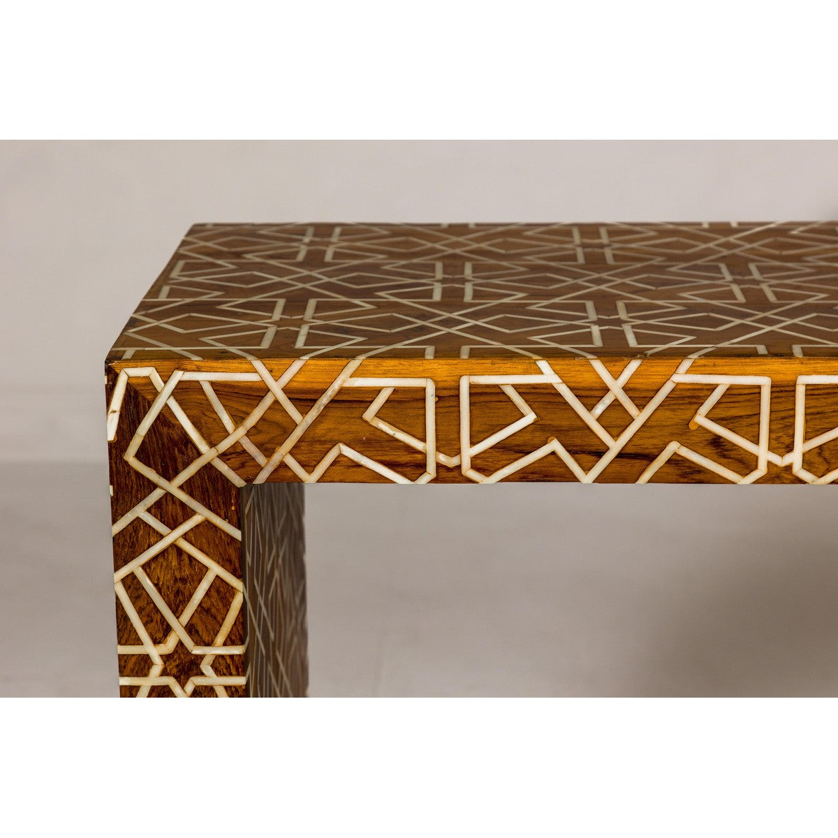 Handmade Mango Wood Linear Console Table with Geometric Bone Inlay-9. Asian &amp; Chinese Furniture, Art, Antiques, Vintage Home Décor for sale at FEA Home