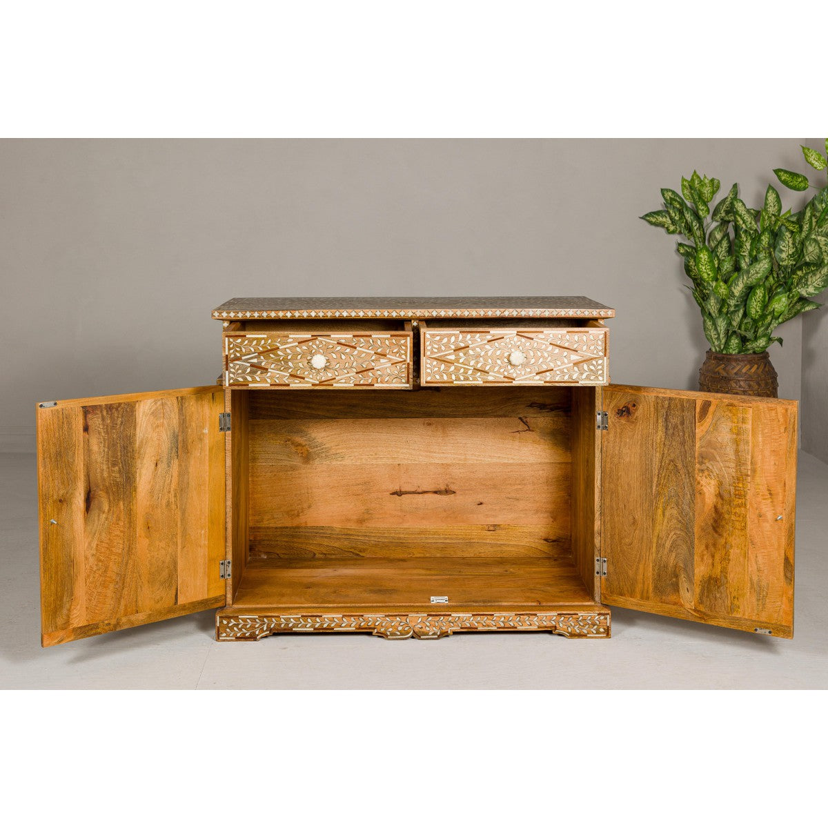 Anglo Style Mango Wood and Bone Inlay Two-Drawer over Two Door Buffet-10. Asian &amp; Chinese Furniture, Art, Antiques, Vintage Home Décor for sale at FEA Home