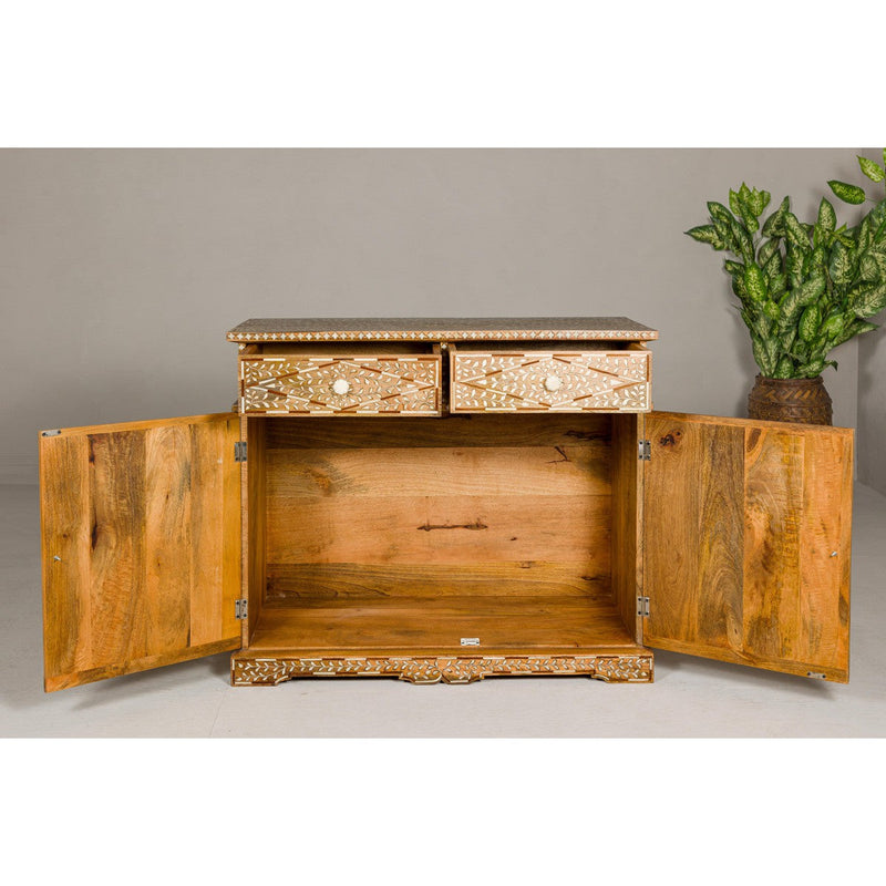Anglo Style Mango Wood and Bone Inlay Two-Drawer over Two Door Buffet-YN8009-10. Asian & Chinese Furniture, Art, Antiques, Vintage Home Décor for sale at FEA Home