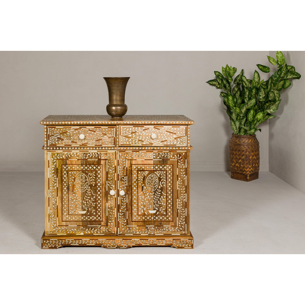 Anglo Style Mango Wood and Bone Inlay Two-Drawer over Two Door Buffet-11. Asian &amp; Chinese Furniture, Art, Antiques, Vintage Home Décor for sale at FEA Home