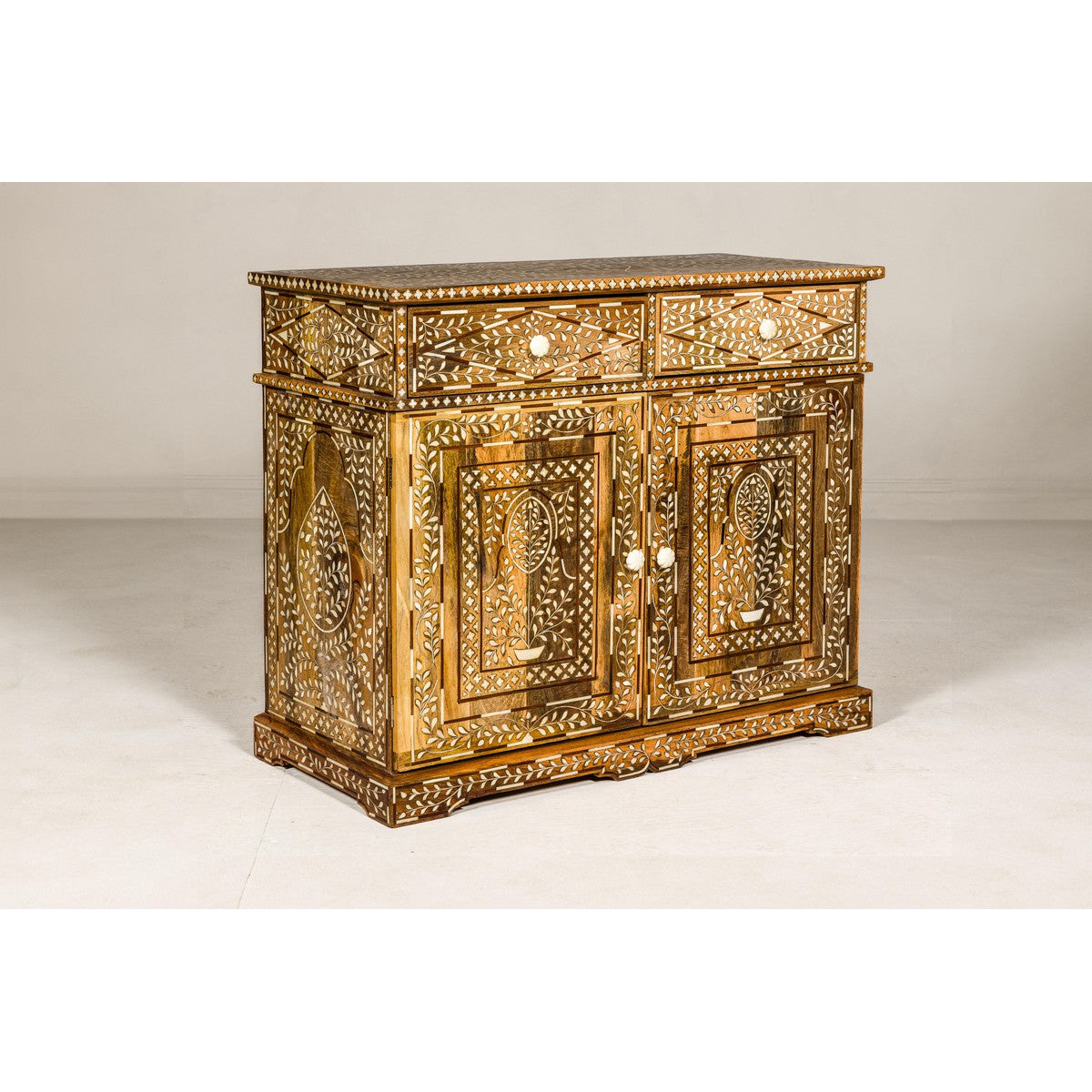 Anglo Style Mango Wood and Bone Inlay Two-Drawer over Two Door Buffet-12. Asian &amp; Chinese Furniture, Art, Antiques, Vintage Home Décor for sale at FEA Home