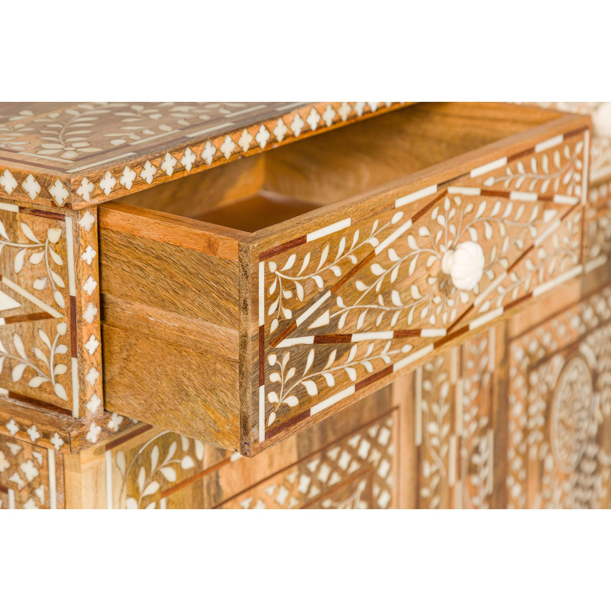 Anglo Style Mango Wood and Bone Inlay Two-Drawer over Two Door Buffet-14. Asian &amp; Chinese Furniture, Art, Antiques, Vintage Home Décor for sale at FEA Home