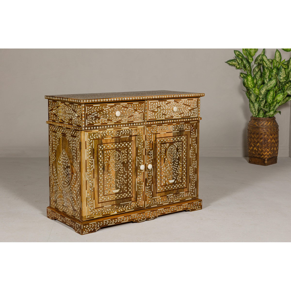 Anglo Style Mango Wood and Bone Inlay Two-Drawer over Two Door Buffet-19. Asian &amp; Chinese Furniture, Art, Antiques, Vintage Home Décor for sale at FEA Home