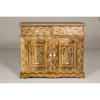 Anglo Style Mango Wood and Bone Inlay Two-Drawer over Two Door Buffet