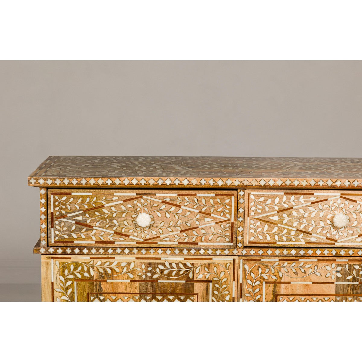 Anglo Style Mango Wood and Bone Inlay Two-Drawer over Two Door Buffet-4. Asian &amp; Chinese Furniture, Art, Antiques, Vintage Home Décor for sale at FEA Home