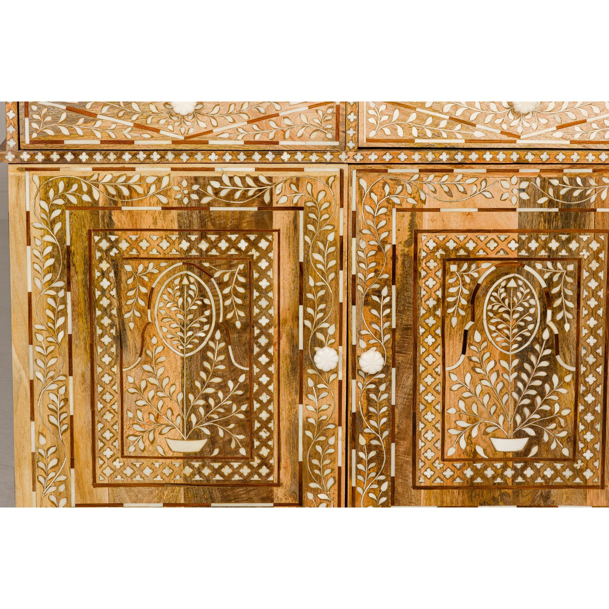 Anglo Style Mango Wood and Bone Inlay Two-Drawer over Two Door Buffet-6. Asian &amp; Chinese Furniture, Art, Antiques, Vintage Home Décor for sale at FEA Home