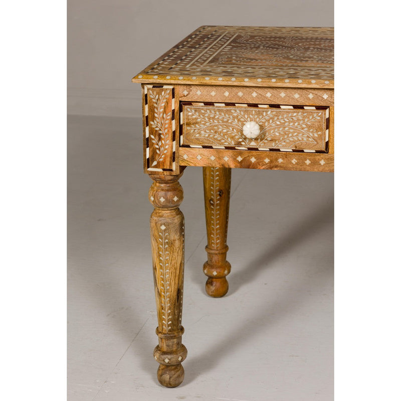 Anglo Style Mango Wood Desk with Drawers, Bone Inlay and Light Patina-YN8012-6. Asian & Chinese Furniture, Art, Antiques, Vintage Home Décor for sale at FEA Home