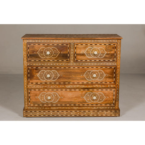 Anglo Indian Style Mango Wood Chest with Four Drawers and Floral Bone Inlay-YN8013-2. Asian & Chinese Furniture, Art, Antiques, Vintage Home Décor for sale at FEA Home