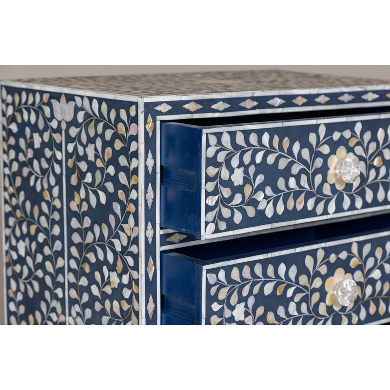 Blue and White Anglo Style Inlaid Mother of Pearl Tall Chest-YN8015-12. Asian & Chinese Furniture, Art, Antiques, Vintage Home Décor for sale at FEA Home