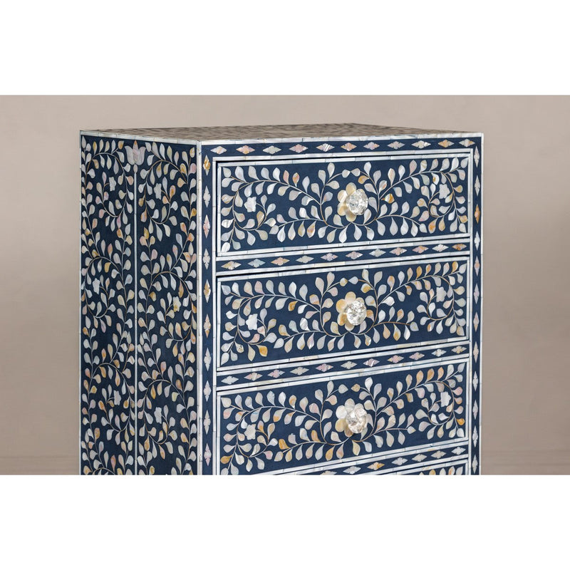 Blue and White Anglo Style Inlaid Mother of Pearl Tall Chest-YN8015-16. Asian & Chinese Furniture, Art, Antiques, Vintage Home Décor for sale at FEA Home
