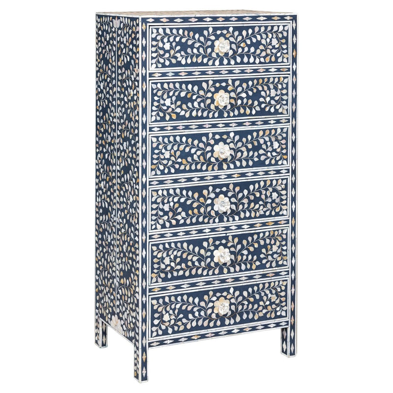 Blue and White Anglo Style Inlaid Mother of Pearl Tall Chest-YN8015-1. Asian & Chinese Furniture, Art, Antiques, Vintage Home Décor for sale at FEA Home