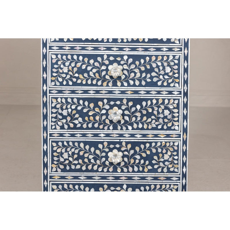 Blue and White Anglo Style Inlaid Mother of Pearl Tall Chest-YN8015-3. Asian & Chinese Furniture, Art, Antiques, Vintage Home Décor for sale at FEA Home