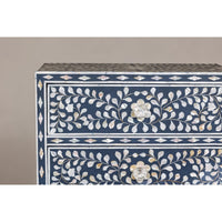 Blue and White Anglo Style Inlaid Mother of Pearl Tall Chest