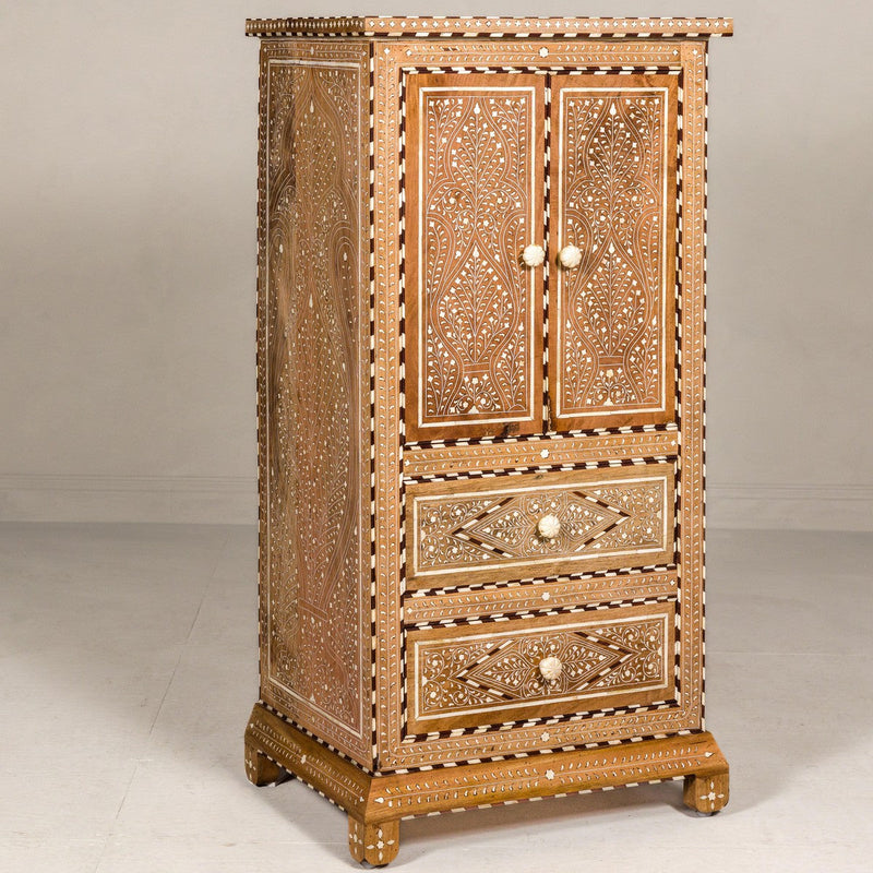 Anglo Style Narrow Cabinet with Foliage-Themed Bone Inlaid Décor-YN8017-11. Asian & Chinese Furniture, Art, Antiques, Vintage Home Décor for sale at FEA Home
