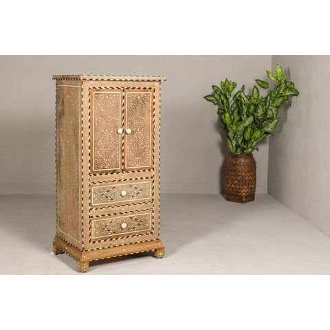 Anglo Style Narrow Cabinet with Foliage-Themed Bone Inlaid Décor-YN8017-12. Asian & Chinese Furniture, Art, Antiques, Vintage Home Décor for sale at FEA Home