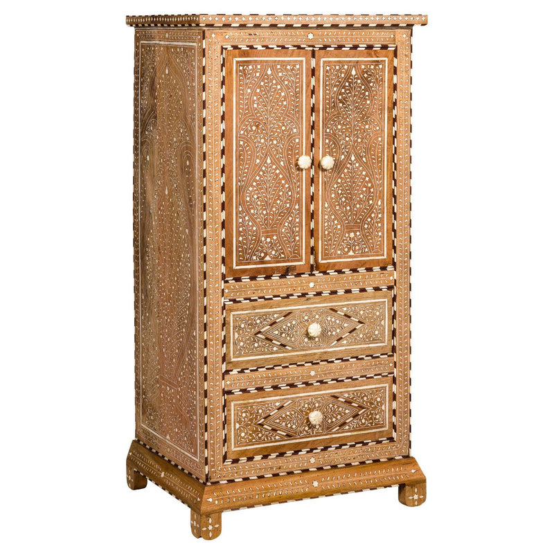 Anglo Style Narrow Cabinet with Foliage-Themed Bone Inlaid Décor-YN8017-1. Asian & Chinese Furniture, Art, Antiques, Vintage Home Décor for sale at FEA Home