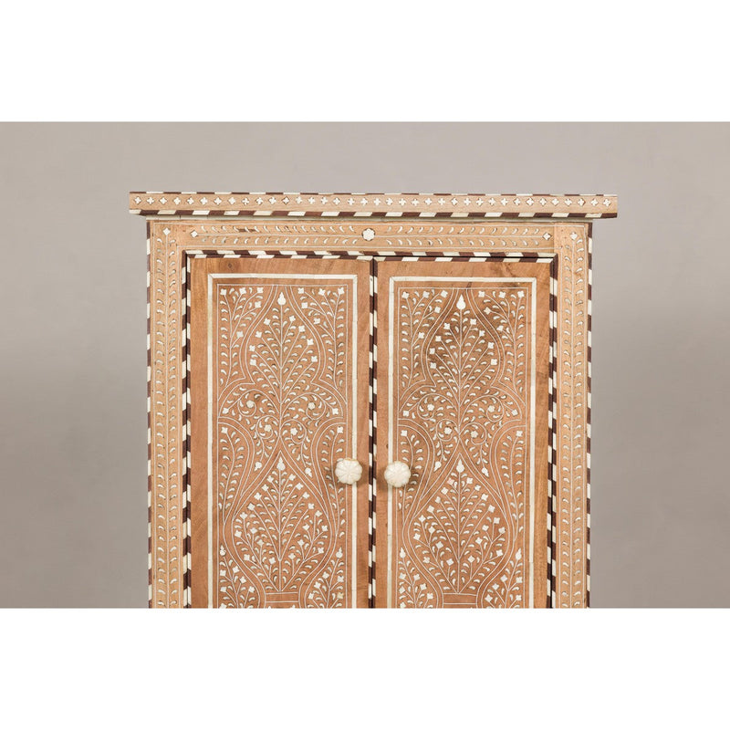 Anglo Style Narrow Cabinet with Foliage-Themed Bone Inlaid Décor-YN8017-4. Asian & Chinese Furniture, Art, Antiques, Vintage Home Décor for sale at FEA Home