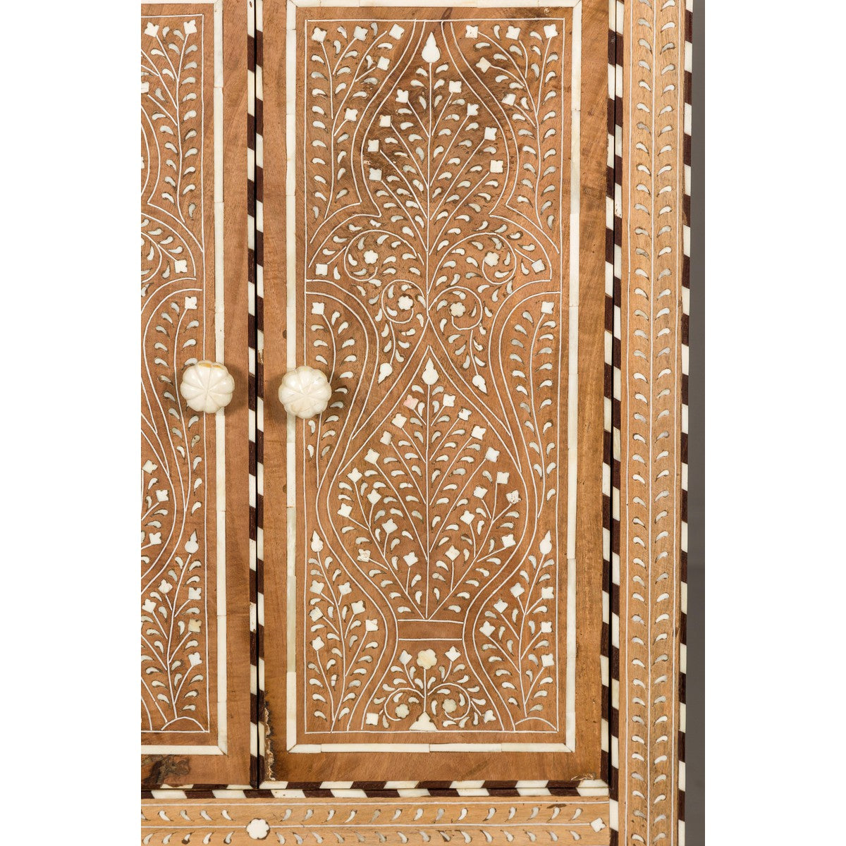 Anglo Style Narrow Cabinet with Foliage-Themed Bone Inlaid Décor-9. Asian &amp; Chinese Furniture, Art, Antiques, Vintage Home Décor for sale at FEA Home
