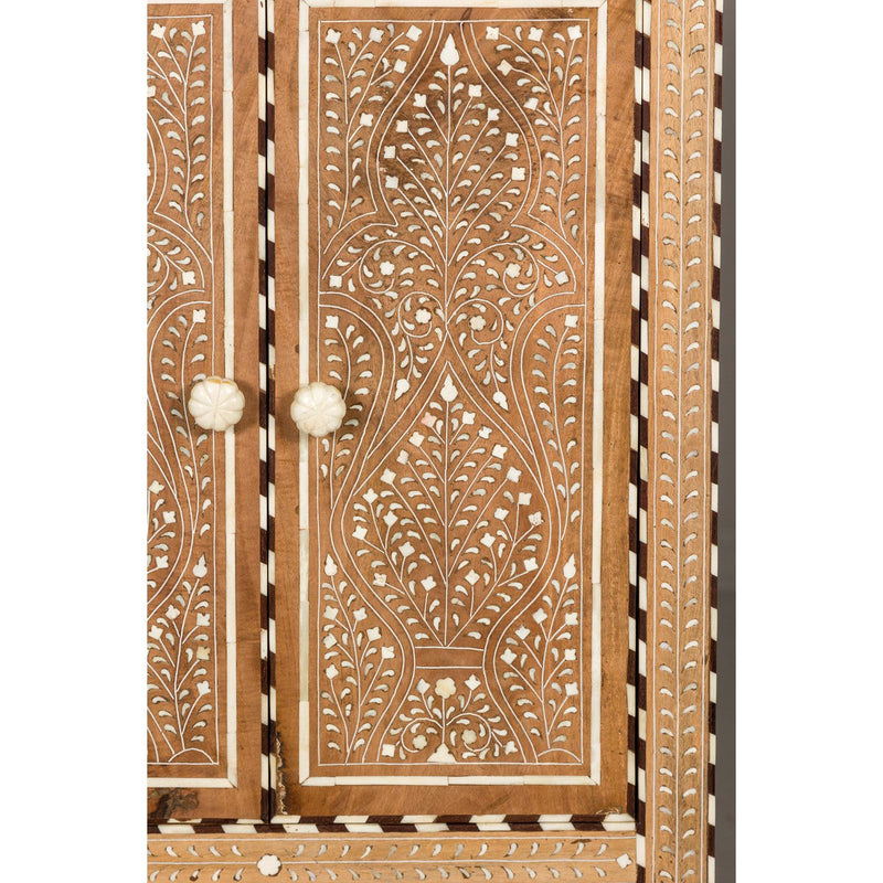 Anglo Style Narrow Cabinet with Foliage-Themed Bone Inlaid Décor-YN8017-9. Asian & Chinese Furniture, Art, Antiques, Vintage Home Décor for sale at FEA Home