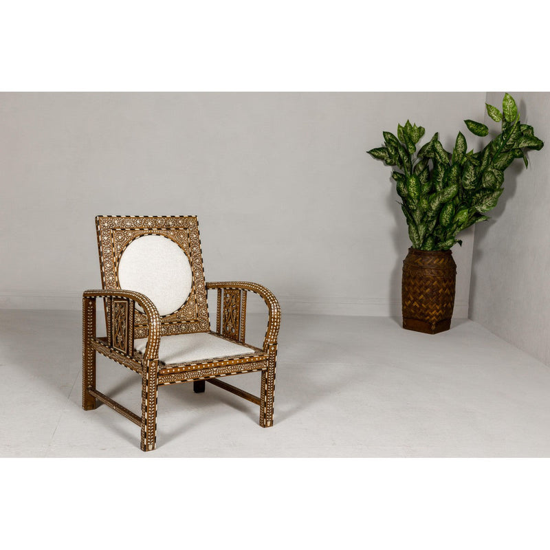 Anglo Style Bone Inlaid Armchair with Folding Back and Loop Arms-YN8019-4. Asian & Chinese Furniture, Art, Antiques, Vintage Home Décor for sale at FEA Home
