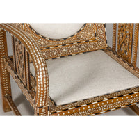 Anglo Style Bone Inlaid Armchair with Folding Back and Loop Arms