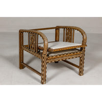 Anglo Style Bone Inlaid Armchair with Folding Back and Loop Arms