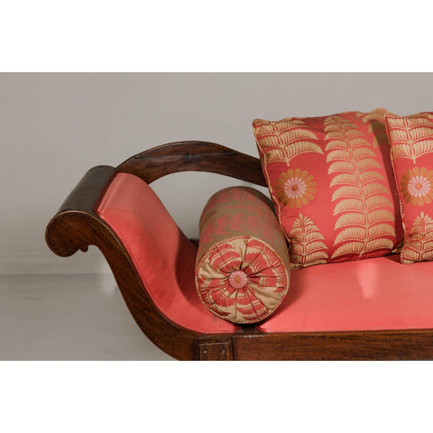 Récamier Style Daybed with Silk Cushion, Out-Scrolling Back and Turned Legs-YN8020-13. Asian & Chinese Furniture, Art, Antiques, Vintage Home Décor for sale at FEA Home