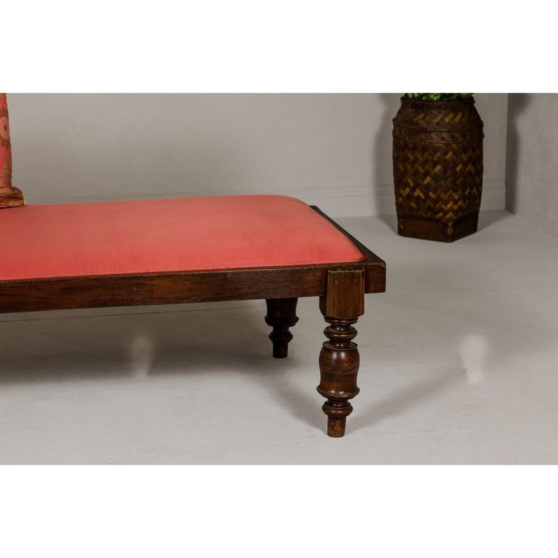 Récamier Style Daybed with Silk Cushion, Out-Scrolling Back and Turned Legs-YN8020-14. Asian & Chinese Furniture, Art, Antiques, Vintage Home Décor for sale at FEA Home