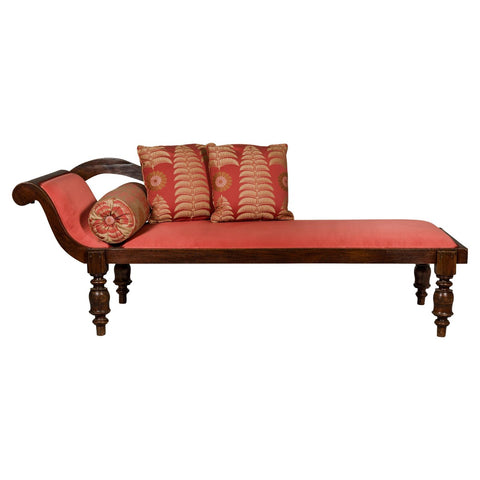 Récamier Style Daybed with Silk Cushion, Out-Scrolling Back and Turned Legs-YN8020-1. Asian & Chinese Furniture, Art, Antiques, Vintage Home Décor for sale at FEA Home