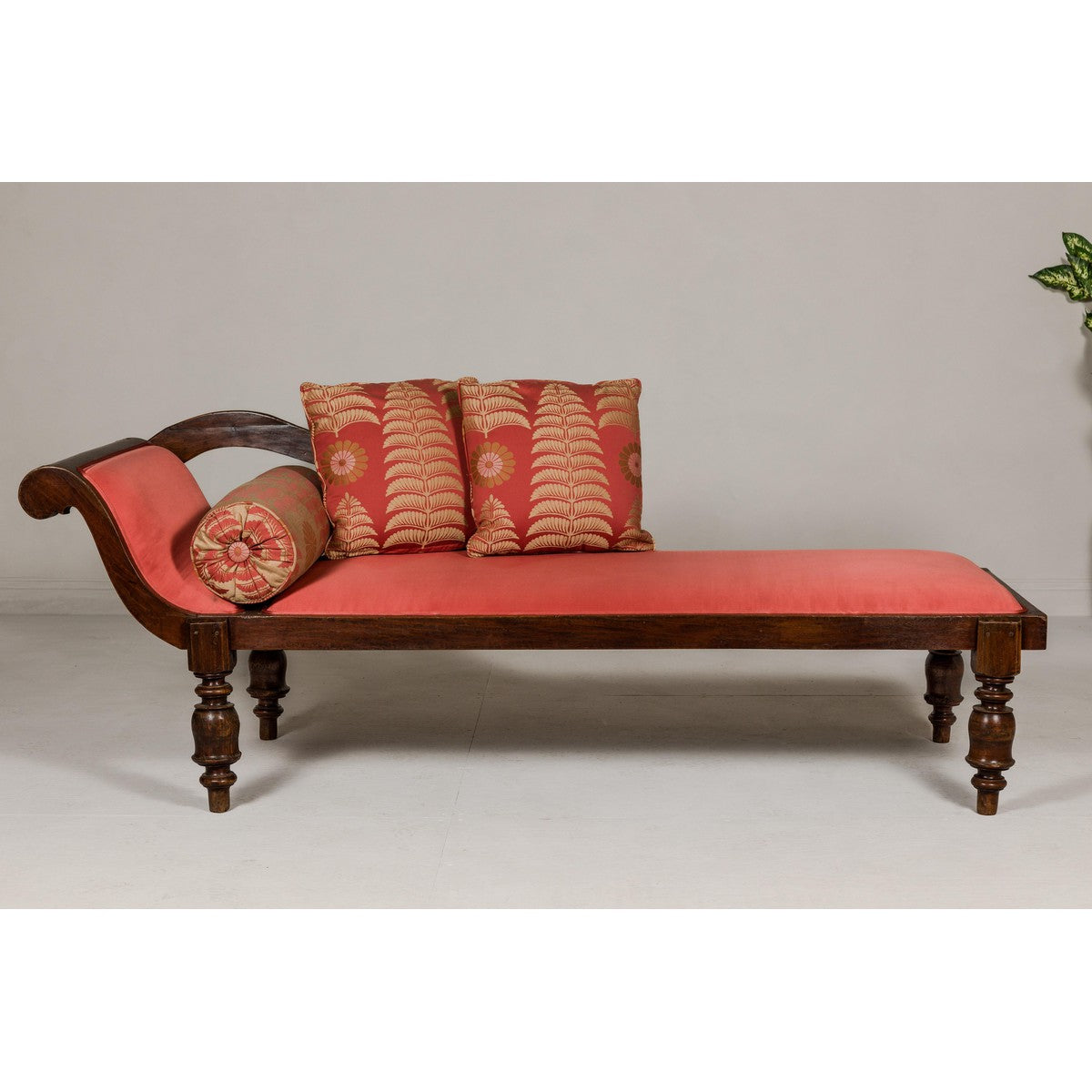 Récamier Style Daybed with Silk Cushion, Out-Scrolling Back and Turned Legs-2. Asian & Chinese Furniture, Art, Antiques, Vintage Home Décor for sale at FEA Home