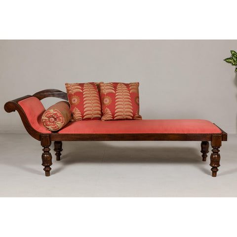 Récamier Style Daybed with Silk Cushion, Out-Scrolling Back and Turned Legs-YN8020-2. Asian & Chinese Furniture, Art, Antiques, Vintage Home Décor for sale at FEA Home