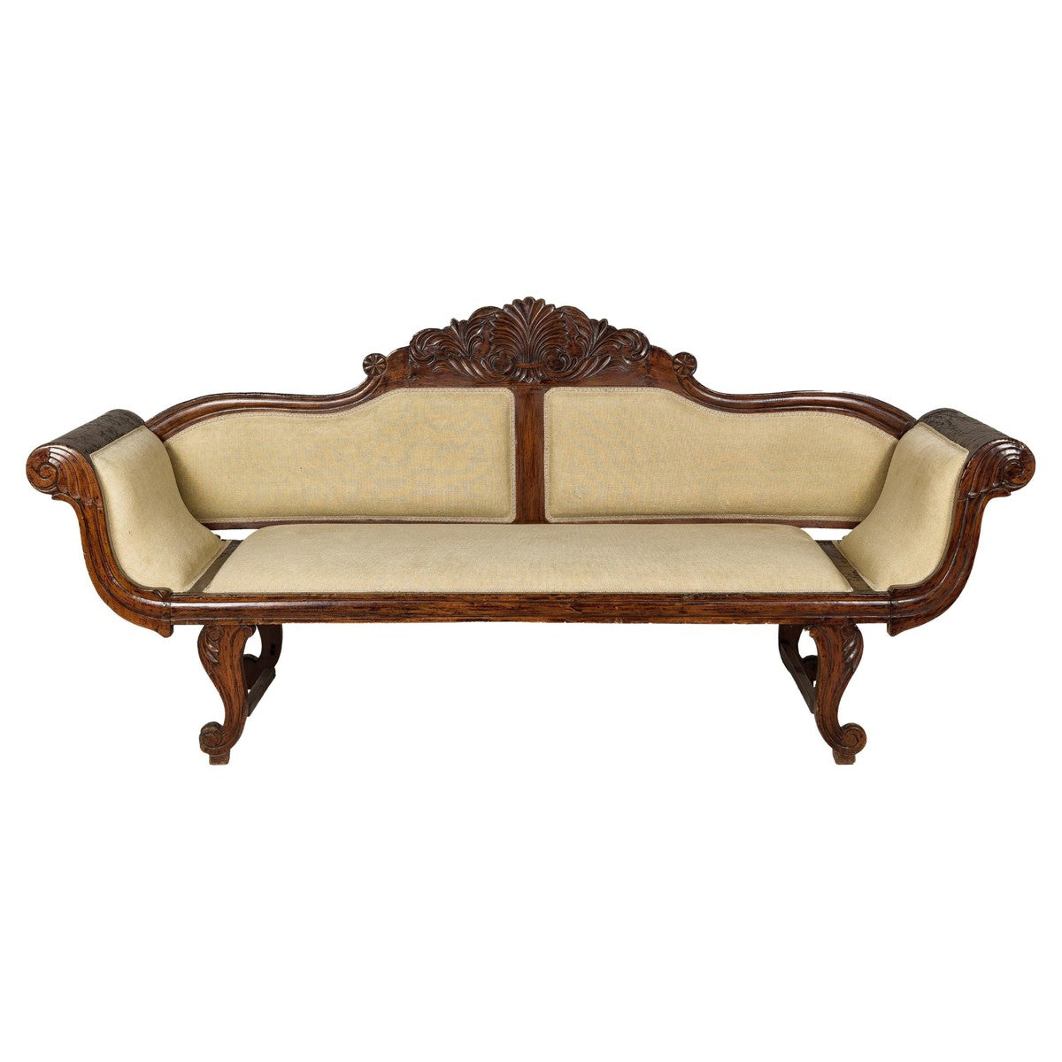 Dutch Colonial Wooden Settee with Carved Crest and Out-Scrolling Arms-1. Asian & Chinese Furniture, Art, Antiques, Vintage Home Décor for sale at FEA Home