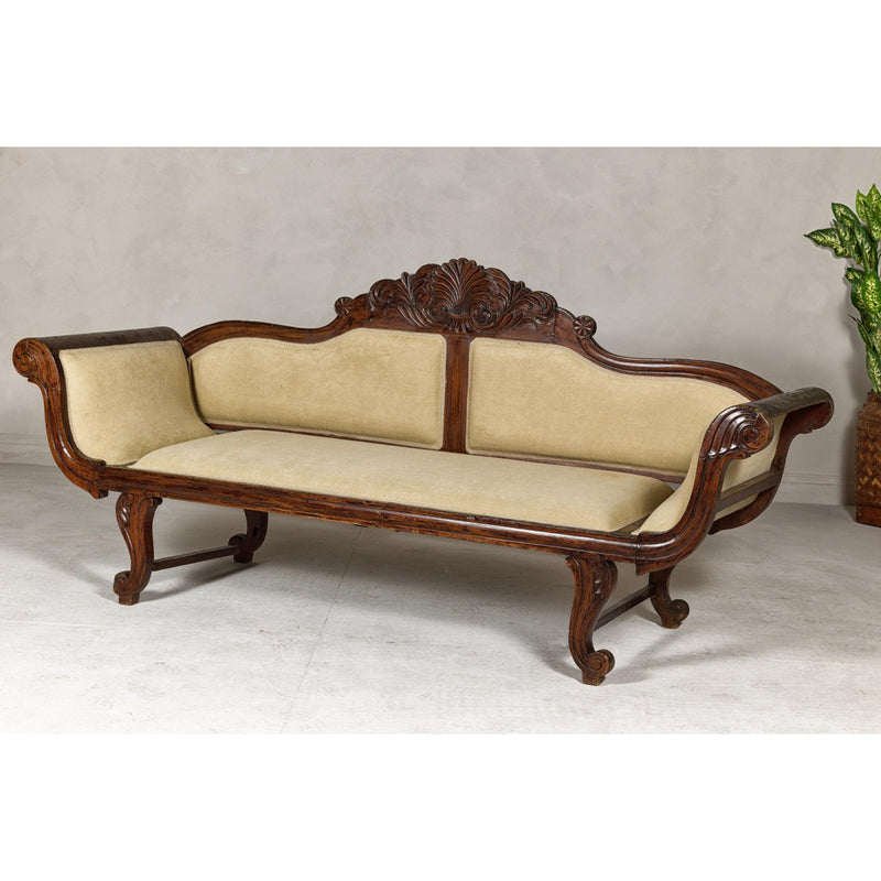 Dutch Colonial Wooden Settee with Carved Crest and Out-Scrolling Arms-YN8022-10. Asian & Chinese Furniture, Art, Antiques, Vintage Home Décor for sale at FEA Home