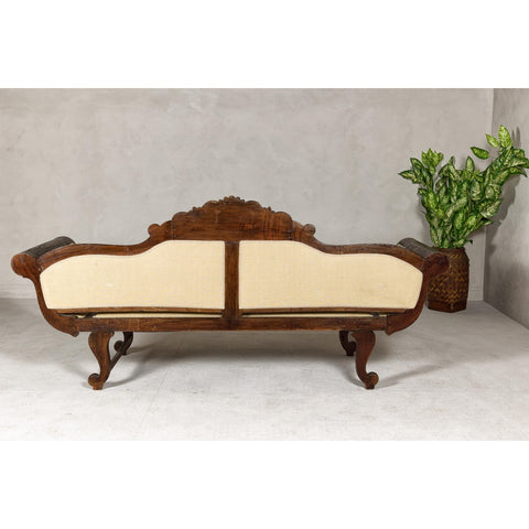 Dutch Colonial Wooden Settee with Carved Crest and Out-Scrolling Arms-YN8022-14. Asian & Chinese Furniture, Art, Antiques, Vintage Home Décor for sale at FEA Home